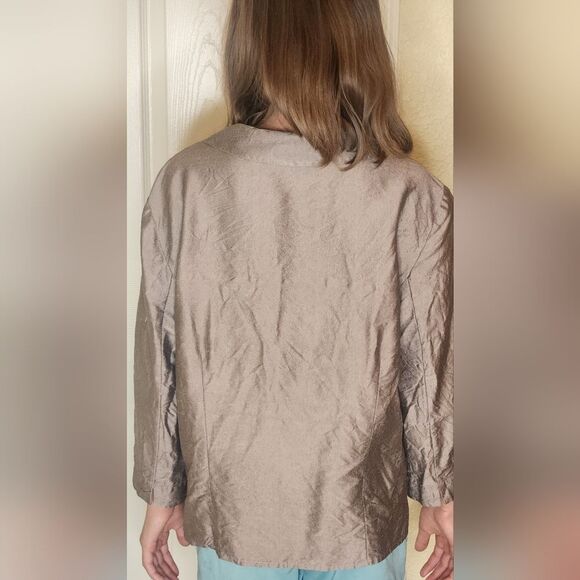 J. Jill 8 Brown 100% SILK 3/4 Sleeve Buttons Up Collared Women's Shirt Blouse - Picture 7 of 11